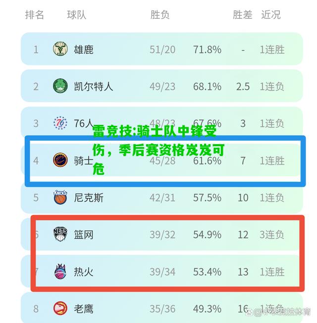 雷竞技:骑士队中锋受伤，季后赛资格岌岌可危