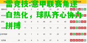 雷竞技:意甲联赛角逐白热化，球队齐心协力拼搏